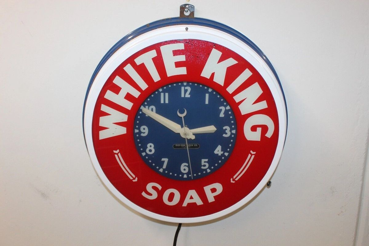1940's GloDial Clock co. White King Soap Neon Advertising Clock